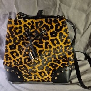 Michael Kors Black and Gold Leopard Backpack